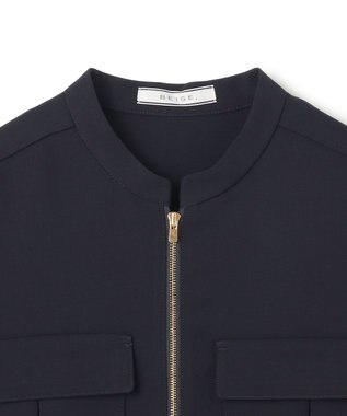 BEIGE， 【洗える】JASMINE / スタンドカラージップブラウス Navy