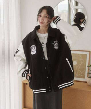 WEGO 【ユニセックス着用ITEM/SMLサイズ展開】メルトンワッペンスタジャン ブラックその他