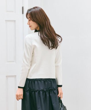 Feroux バイカラーリボンニット カーディガン ホワイト系