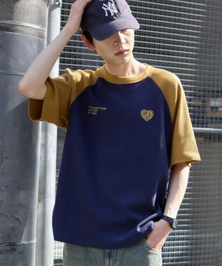 WEGO 【ユニセックス着用ITEM/MLサイズ展開】ワッフルラグランT（SS） ネイビー