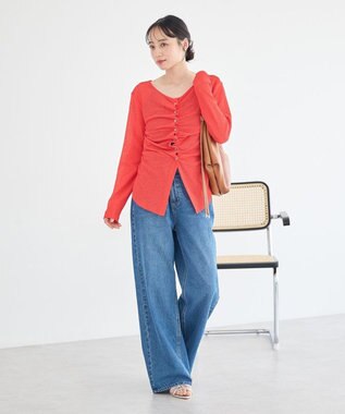 earth music&ecology シアーワッフルタックボタントップス レッド