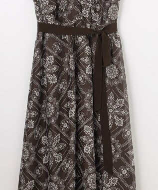 自由区 ロータスタイルプリント ワンピース ブラウン