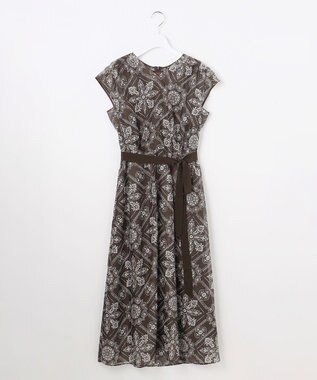 自由区 ロータスタイルプリント ワンピース ブラウン