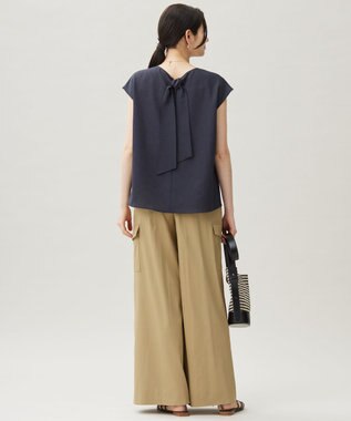 自由区 S 【洗える】ラスティックメッシュバックボウタイ ブラウス ネイビー