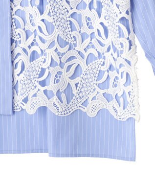 YECCA VECCA レースヘムロングシャツ Stripe