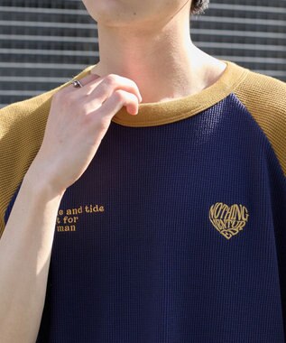 WEGO 【ユニセックス着用ITEM/MLサイズ展開】ワッフルラグランT（SS） ネイビー