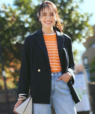 ANY L 【手洗い可/アンチピリング】シアーバスクボーダーニット オレンジ×ホワイト