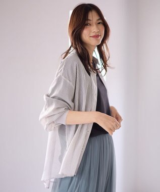 ANY L 【洗濯機可】シアーシャツ ブラウンストライプ