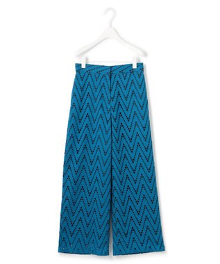 ICB 【洗える】 ヘリンボーンエンブロイダリー ワイドストレートパンツ ターコイズ系