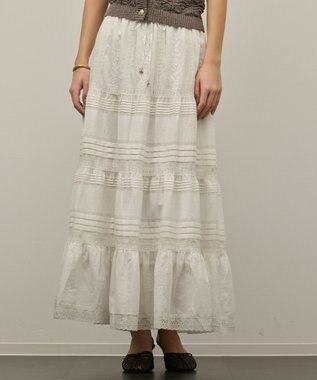 GRACE CONTINENTAL ピンタックティアードスカート ホワイト