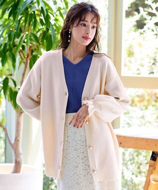 Tiaclasse 【洗える】袖先フリルミドル丈カーディガン オフホワイト