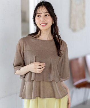 ANY SIS 【洗える】フリルシアー ニット モカ