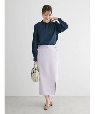 Green Parks ＢＰ　ケア楽　スタンドフリルブラウス Navy