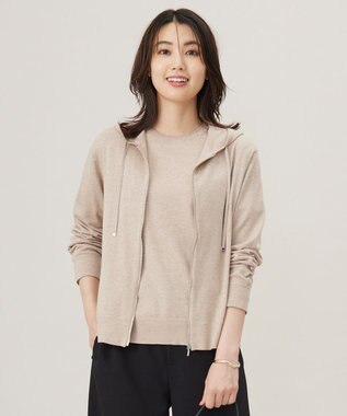 J.PRESS LADIES L 【洗える】スパーク ニット パーカー ベージュ系