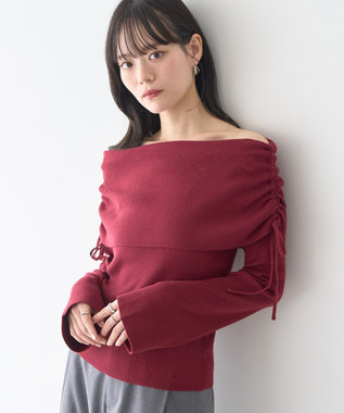 earth music&ecology リボンギャザーオフショルニットプルオーバー