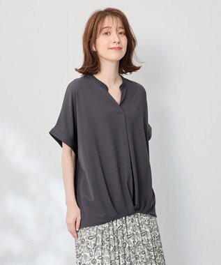 ANY ストレッチピケカシュクールカットソー チャコール