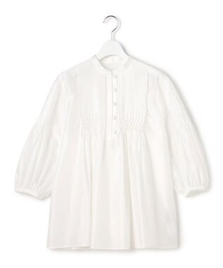 23区 L 【R(アール)】スモッキングタックオーガンザ ピンタック ブラウス ホワイト系