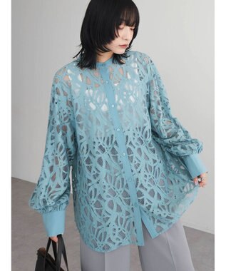 Green Parks ・ＥＬＥＮＣＡＲＥ　ＤＵＥ　レースバンドカラーブラウス Blue