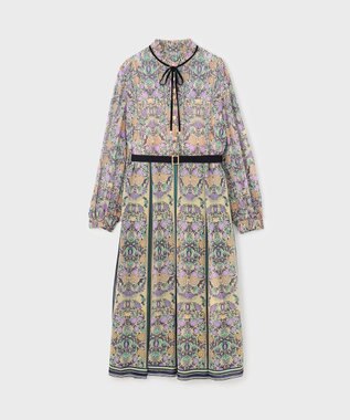 GRACE CONTINENTAL ハイネックボウタイプリントワンピース ベージュ