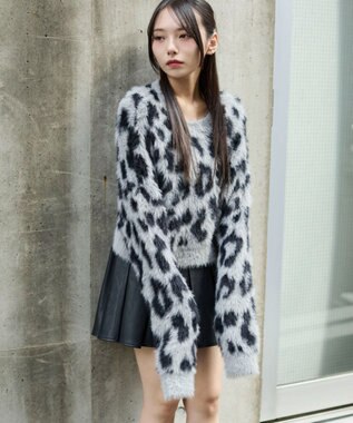 WEGO レオパードシャギーショートニット グレー