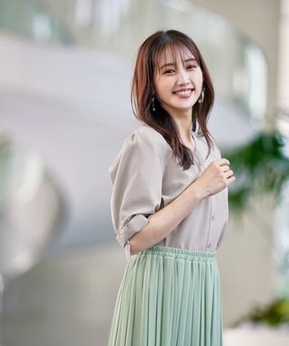 Tiaclasse 【セットアップ可・洗える】麻調リボン袖ブラウス グレージュ