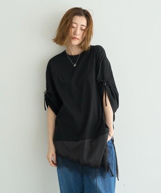 YECCA VECCA ドロストスリーブヘムレースTee Black