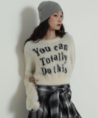 WEGO ロゴシャギーショートニット ホワイトアイボリー