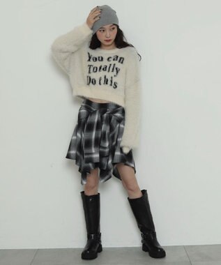 WEGO ロゴシャギーショートニット ホワイトアイボリー