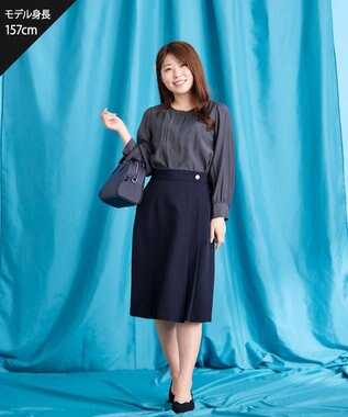 Tiaclasse 【ダブルクロス・洗える】アシンメトリープリーツスカート ネイビー