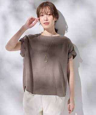 ANY 【手洗い可】ヨーロピアンリネンツイストスリーブブラウス ブラウン