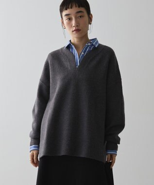 AMERICAN HOLIC カーブネックニットプルオーバー Charcoal Gray