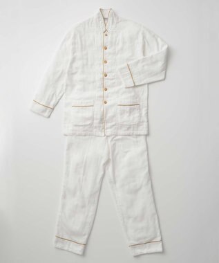 京和晒綿紗 【紗栄子さん愛用パジャマの色違い/UNISEX】ガーゼパジャマ 2重合わせ 白 マスタードバイアス