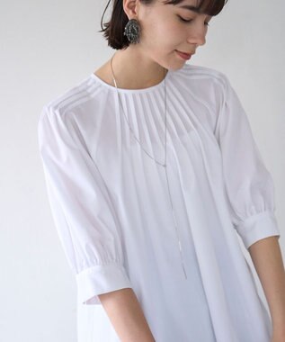 UNFILO イージーケア ピンタックブラウス オフ