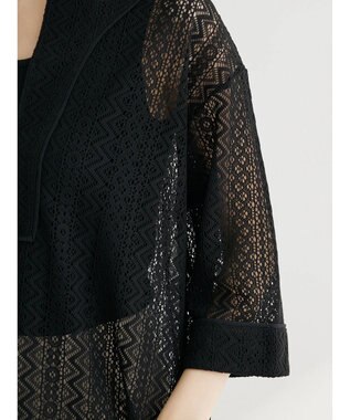 Green Parks カフタンレース７分袖ブラウス Black