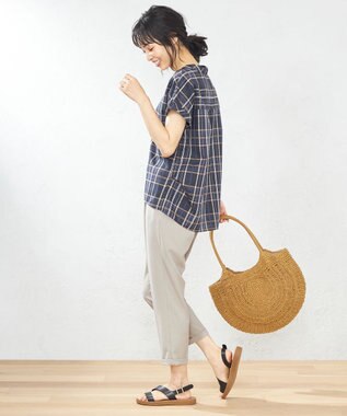 ANY 【洗える】イージーケアチェック ブラウス ブラックチェック