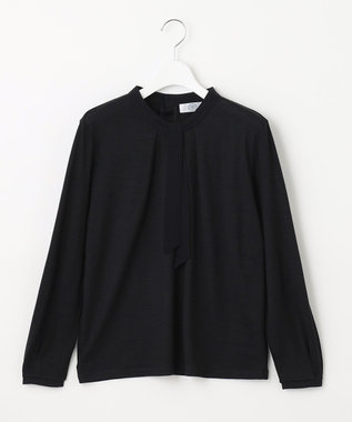 J.PRESS LADIES ウォッシャブルウールジャージー ボウタイ カットソー ネイビー系