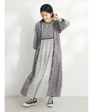 CRAFT STANDARD BOUTIQUE インド綿混エスニック切替ワンピース Charcoal Gray