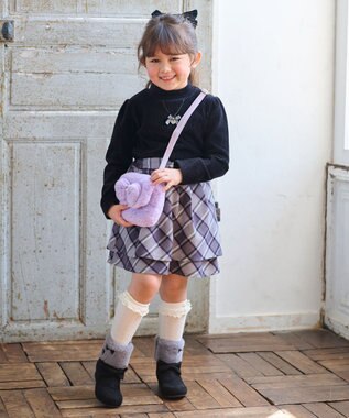 ANY KIDS シャギーチェックスカート ブラック系