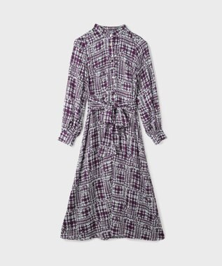 GRACE CONTINENTAL チェックプリントボウ付ワンピース サックス