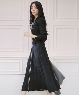 ANY SIS L バイカラーデザインニット ワンピース ネイビー×ライトベージュ