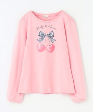 ANY KIDS ガーリーアート 長袖Tシャツ ピンク（リボン×サクランボ）