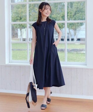 Tiaclasse L 【2WAY・洗える】ウエストリボンフレンチスリーブマキシワンピース グリーン