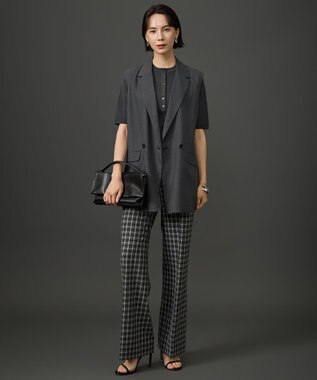 自由区 S 【定番人気・新色】TRギャバチェック柄ストレート パンツⅡ ライトグレーチェック
