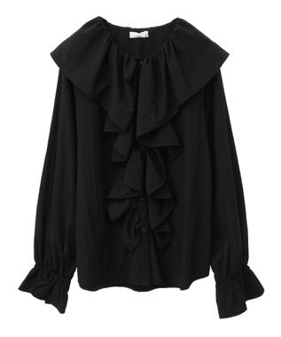 CRAFT STANDARD BOUTIQUE ビッグ襟フリルブラウス Black