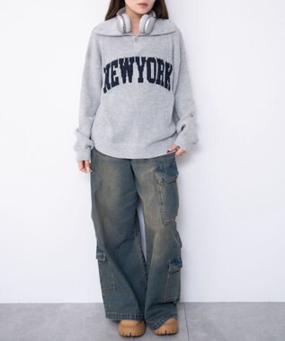 WEGO NEWYORKハーフジップニット 杢グレー