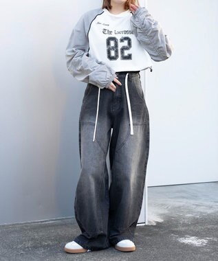 WEGO ナイロンスリーブナンバリングスウェット ホワイト