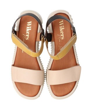 INTER-CHAUSSURES 【Wikers】ソフトスクエアトウ厚底サンダル ライトベージュコンビ