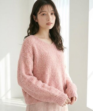 Feroux 【洗える】リボンヤーン プルオーバーニット ピンク系