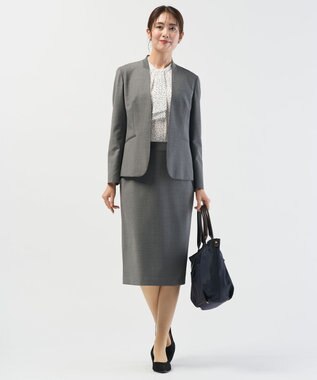 J.PRESS LADIES 【セットアップ対応】BAHARIYE SOLID ノーカラー ジャケット ミディアムグレー系