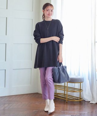 Tiaclasse 【新色追加・洗える】ミドルリブニットチュニック チャコールグレー